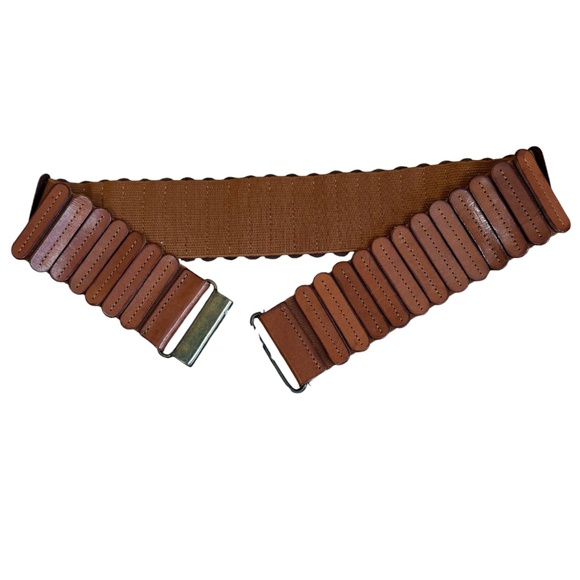 Vintage 80s Brown Leather Expansion Belt Wide Stretch Cinch Women’s 28.5” - Picture 1 of 5